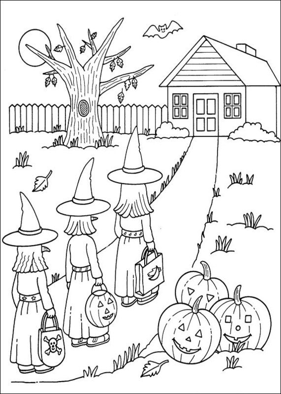 Kolorowanka online: Kolorowanka dzieci zbierają cukierki w Halloween